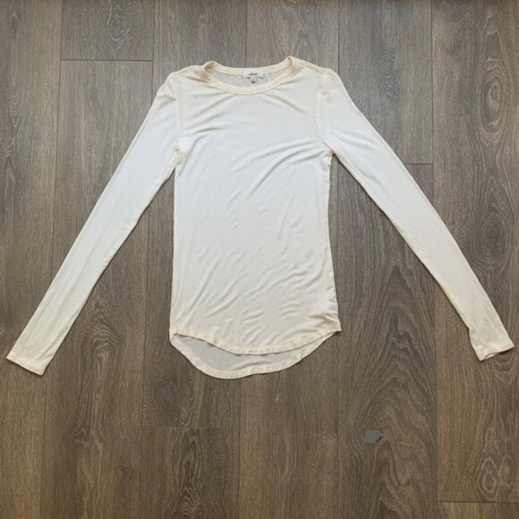 Aritzia Wilfred Top Long Sleeve Crewneck Bodycon Stretch Cream Size XS - Picture 2 of 8